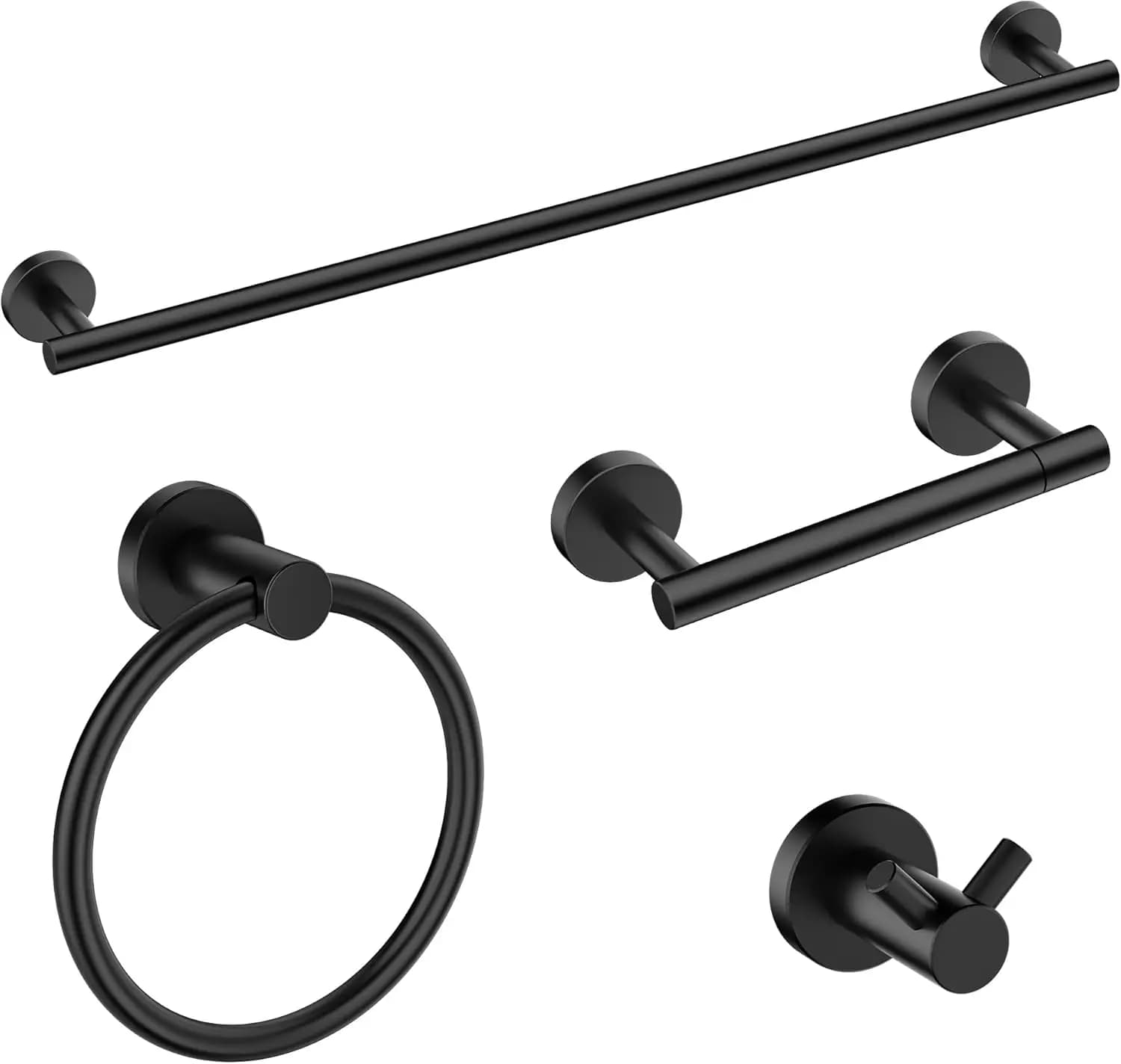 Set Moderno di Accessori per Bagno in Acciaio Inossidabile, 4 Pezzi: Portasciugamani e Portarotolo in Nero Opaco