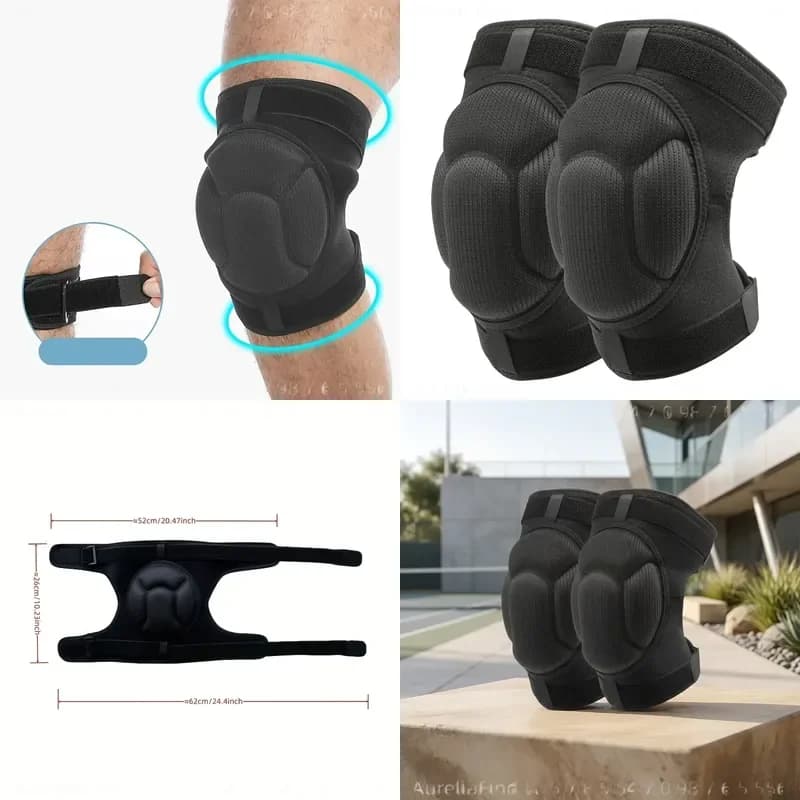 Black High Density Foam Knee Pads Adjustable Strap Breathable Comfortable Sports Protection Gear for Dancing Roller Skating
