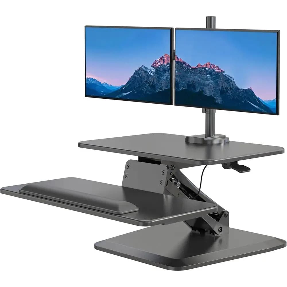 Convertitore per Scrivania Regolabile con Doppio Monitor, Nero, Piano Superiore da 23 Pollici, Vassoio per Tastiera da 27 Pollici, Altezza Regolabile da 5 a 17 Pollici