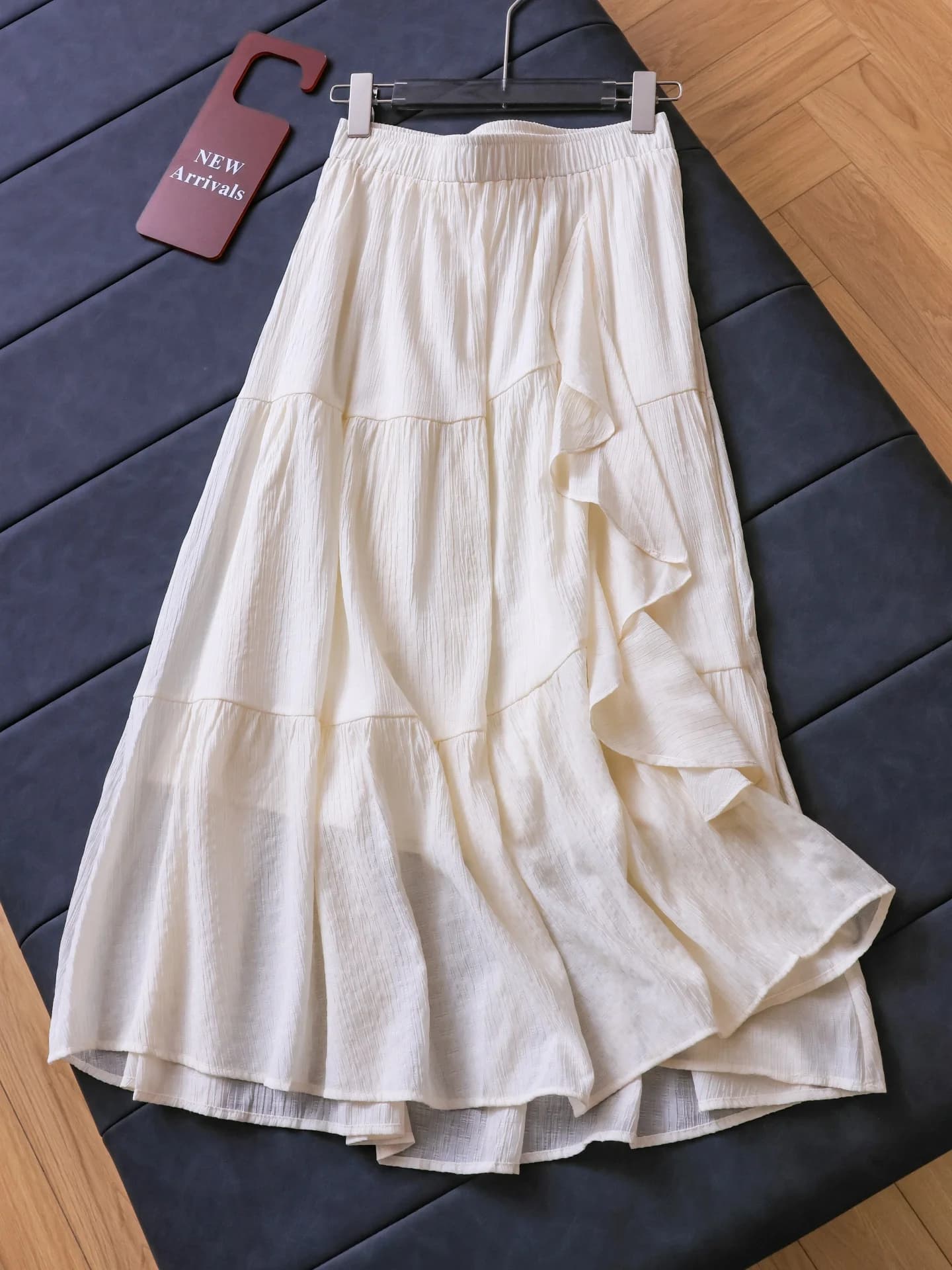 High Waist A-Line Midi Skirt with Lace Hem Pure Color Loose Fit Maxi Dress Fairy Half-length Skirts R708 Summer 2026