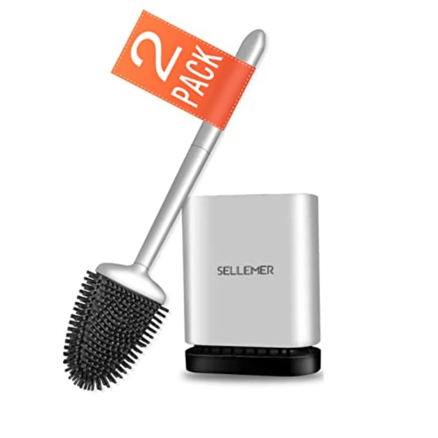 Curated Picks Toilet Brush and Holder Set for Bathroom, Flexible Toilet Bowl Brush Head with Silicone Bristles, Compact Size fo