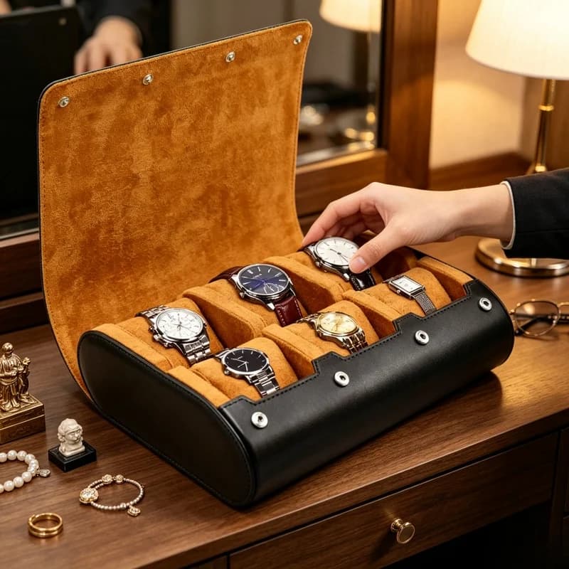 6 Slots Portable Watch Roll Travel Storage Case Multi Slot Wristwatch Organizer Box For Men Women Watch Display Collection