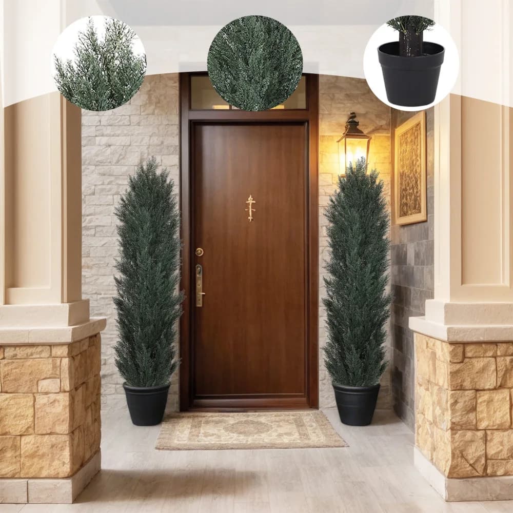 Set di 2 Alberi di Cipresso Artificiali Staccabili da 1,8 Metri, Piante Verdi Finte per Decorazione Casa, Giardino, Patio, Interni ed Esterni