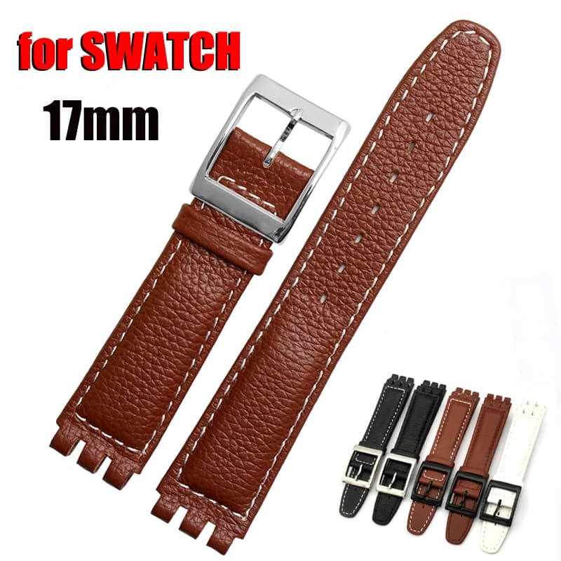 Cinturino per orologio per serie Swatch Bracciale in pelle di vacchetta da 17 mm Cinturino da polso di ricambio Cinturino sportivo impermeabile Fibbia in metallo per uomo donna