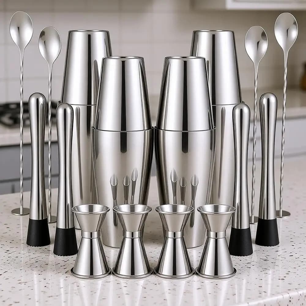 Set da Cocktail, 16 Pezzi in Acciaio Inox, Include Shaker Boston, Muddler, Jigger Doppio, Cucchiaio da Miscelazione, Accessori