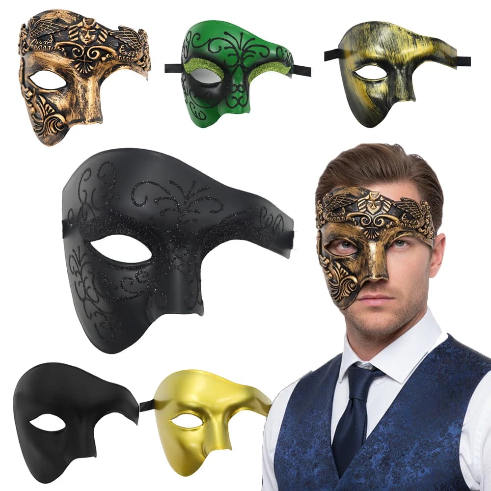 Maschera in maschera Maschera da ballo italiana da uomo Fantasma vintage dell'opera Mezza faccia con un occhio Maschera da samurai romano veneziano Puntelli pasquali