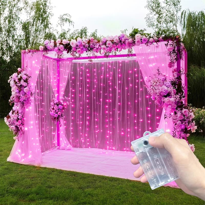 Luci LED a tenda con 8 modalità di illuminazione, alimentate a batteria, luci decorative per feste, Natale, matrimoni, soggiorno e decorazioni per feste.