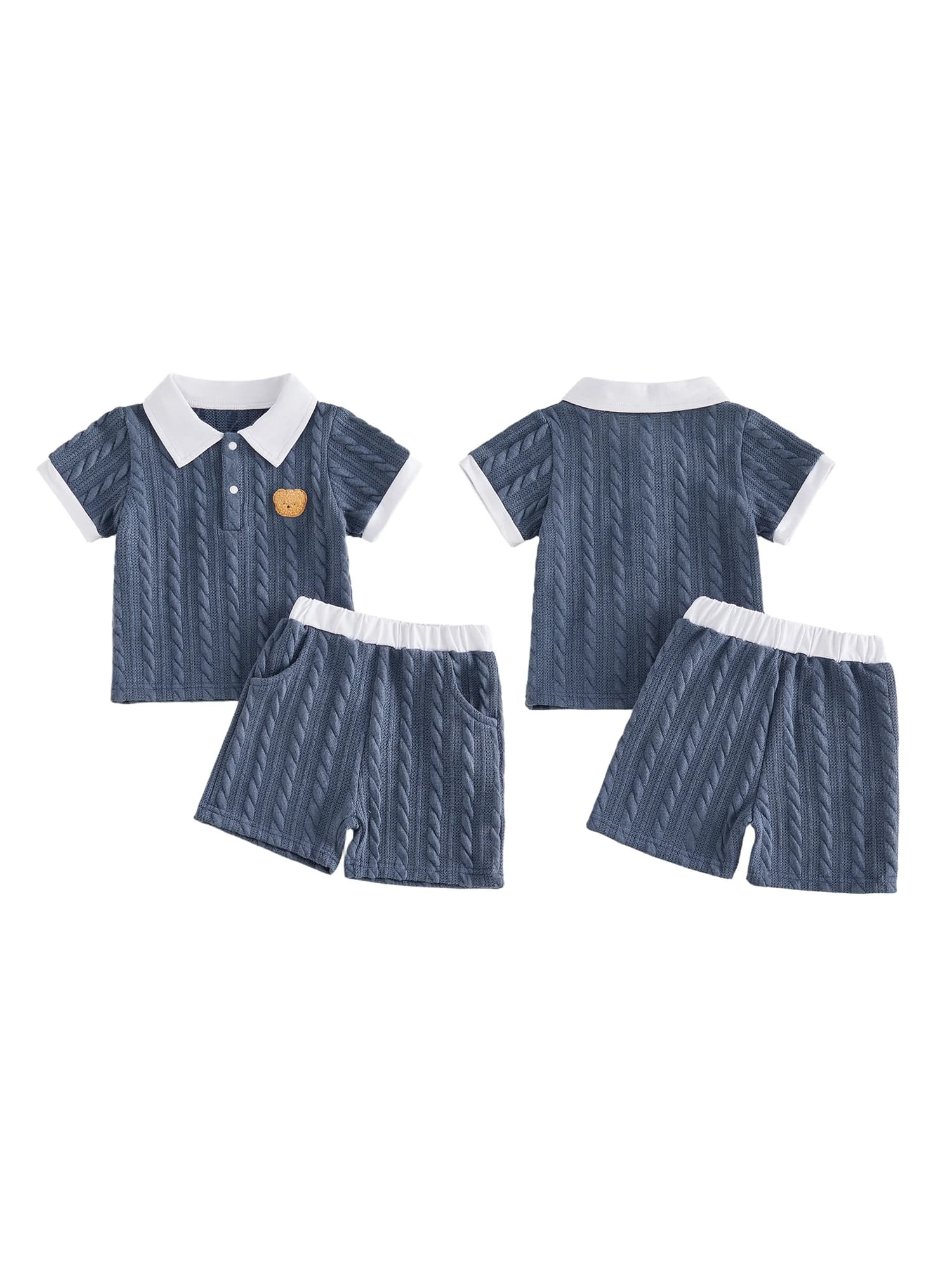 Adorabile completo estivo per neonato con grazioso disegno di orsetto su camicia a righe e pantaloncini abbinati - Set da 2 pezzi per un look elegante