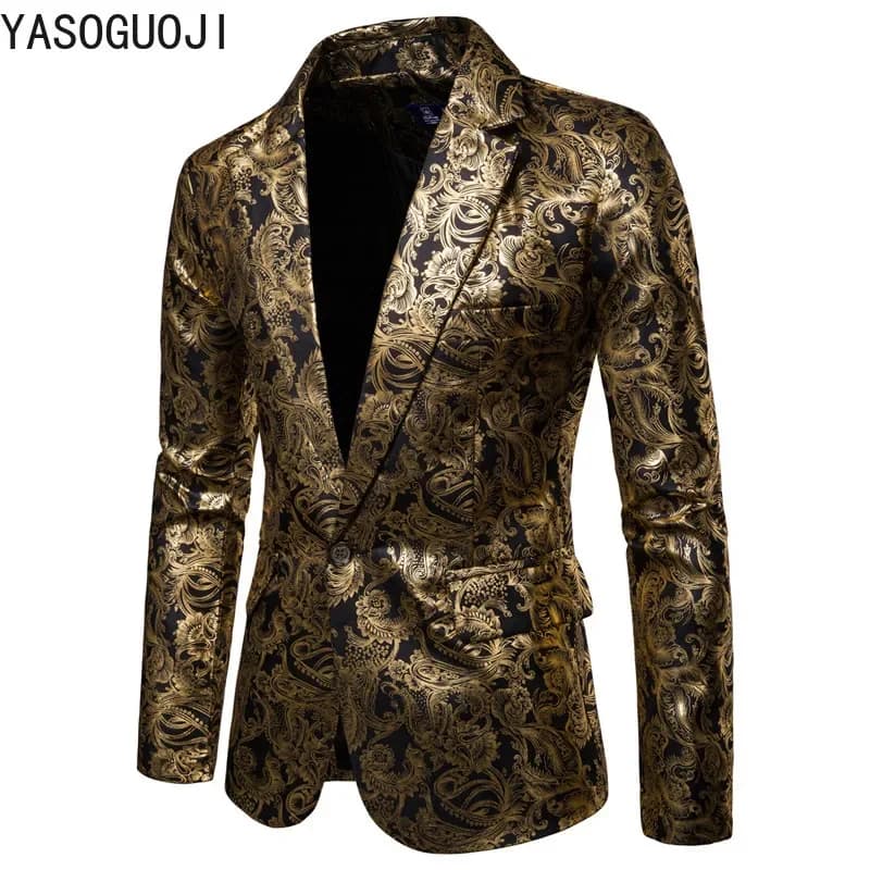 Giacca da uomo nuova primavera 2025 Giacca da uomo con pannelli floreali dorati brillanti Giacca da uomo monopetto casual da uomo