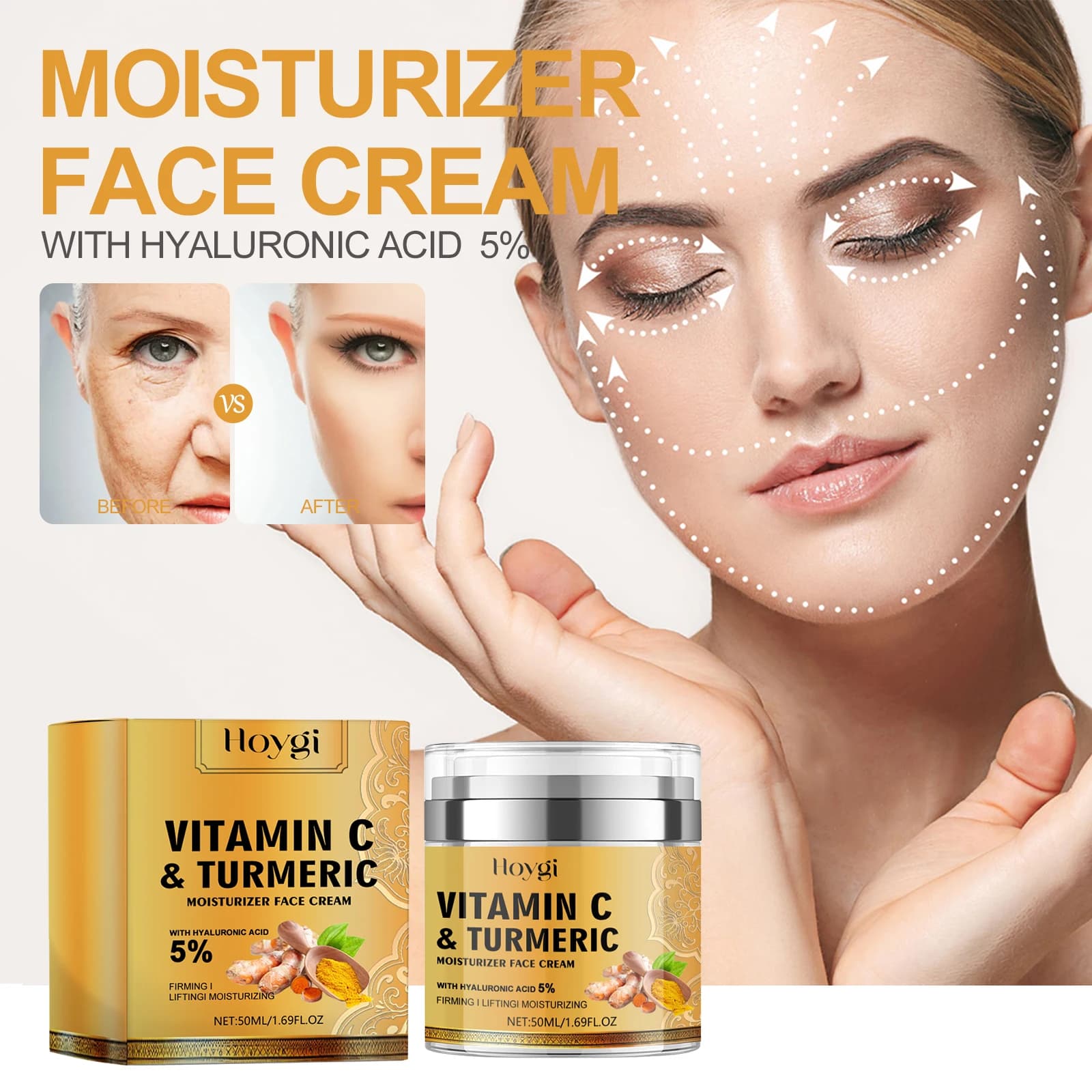 Collagen cream Curcuma with hyaluronic acid and hydrolyzed collagen - Reduction of thin lines, clearing and skin firming