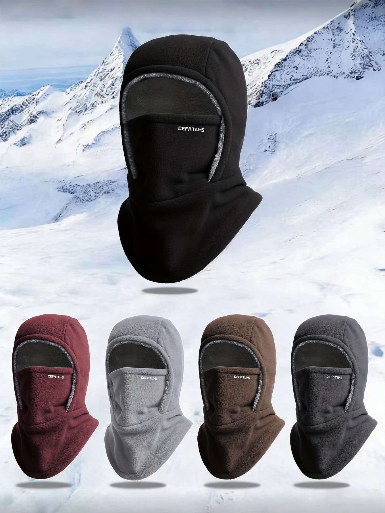 Unisex hat with face mask, thermal windproof cover for outdoors, solid color, autumn/winter