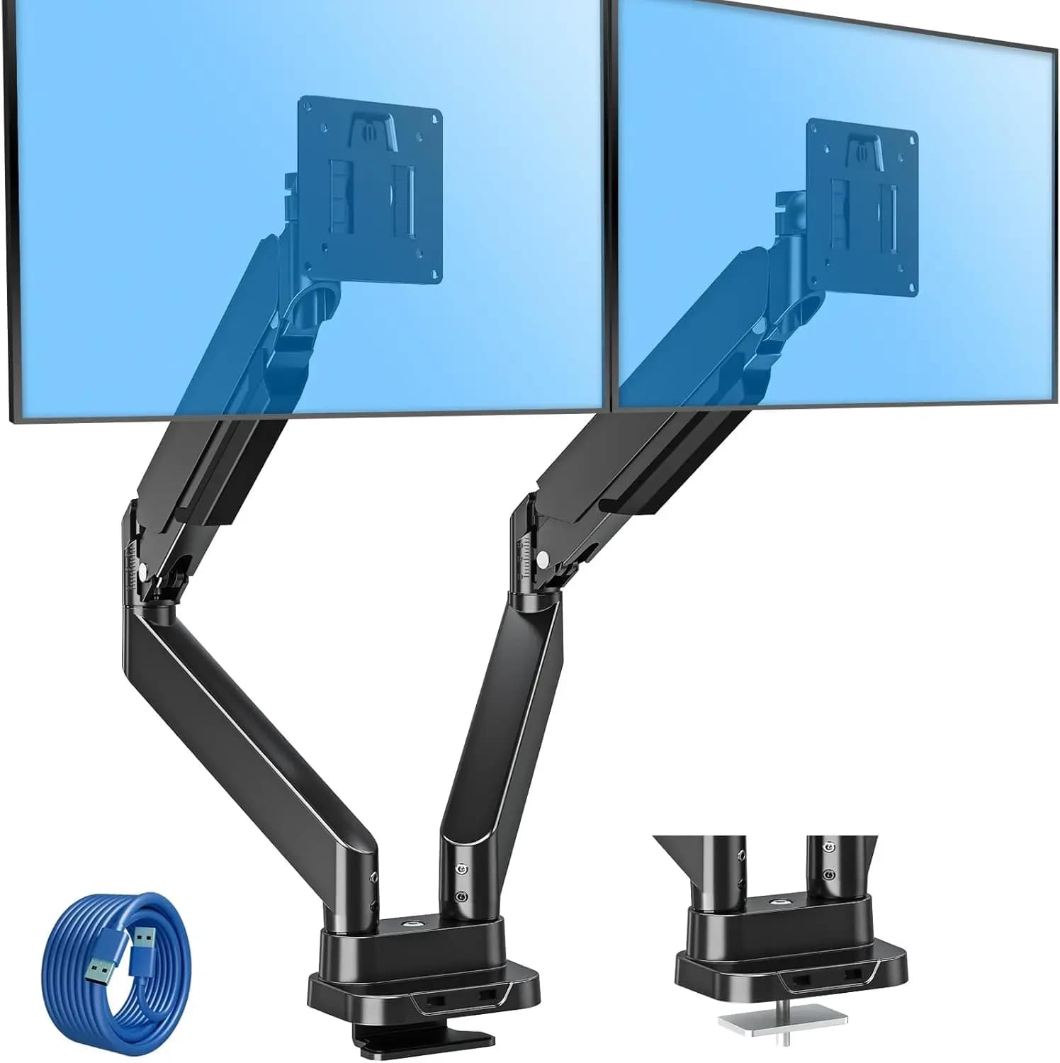 Supporto per Doppio Monitor Ultrawide per Schermi da 39 Pollici, Bracci a Molla a Gas, Hub USB, Compatibile VESA