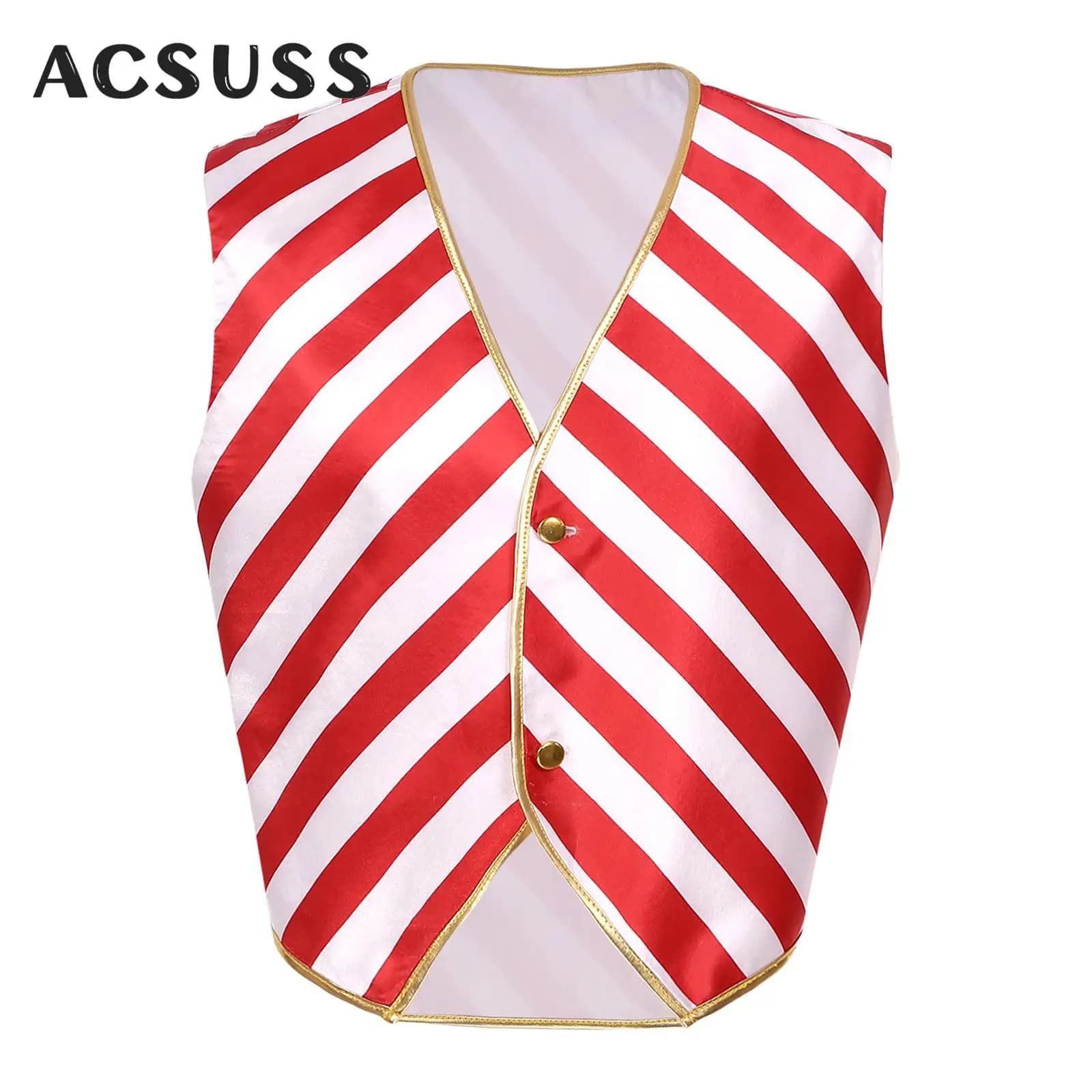 Uomo Natale Babbo Natale Elfo Candy Cane Gilet Scollo a V Orlo a punta Gilet a righe Giacca Carnevale di Halloween Festa di Natale Costume Cosplay