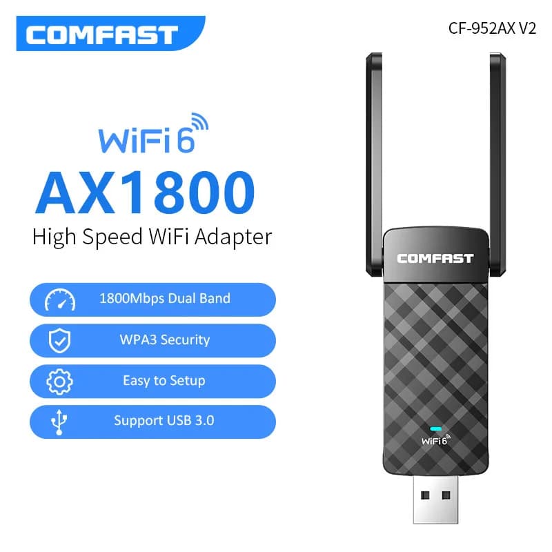 Adattatore WiFi 6 Comfast 1800Mbps USB 3.0, Dongle Ethernet 5GHz AX1800 con Antenna per PC, Scheda di Rete AX900