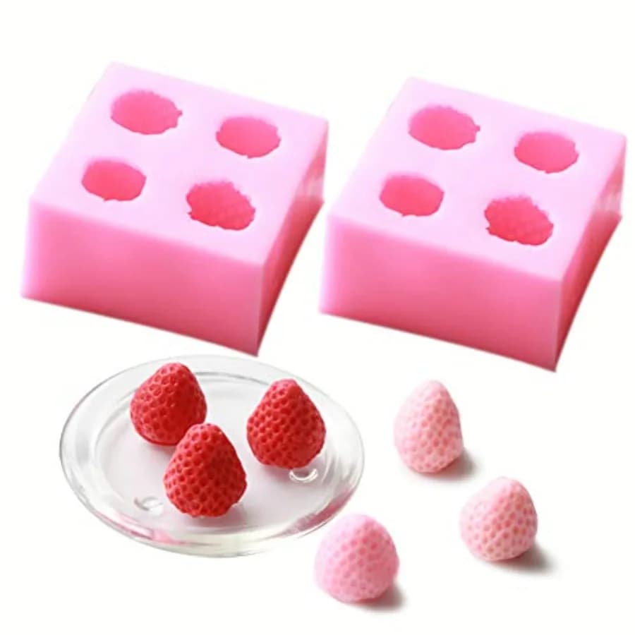 2 pezzi 3D fragola stampo in silicone materiali in silicone di sicurezza per uso alimentare per la cottura di mousse stampi per dessert cubetti di ghiaccio gelatina torta Cho
