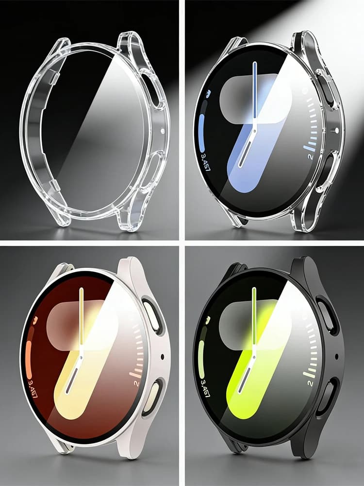 Case for Samsung Galaxy watch 4/5/6/7 44mm 40mm Screen Protector Accessories Tempered Glass + PC Bumper Cover Galaxy watch 7 Cases