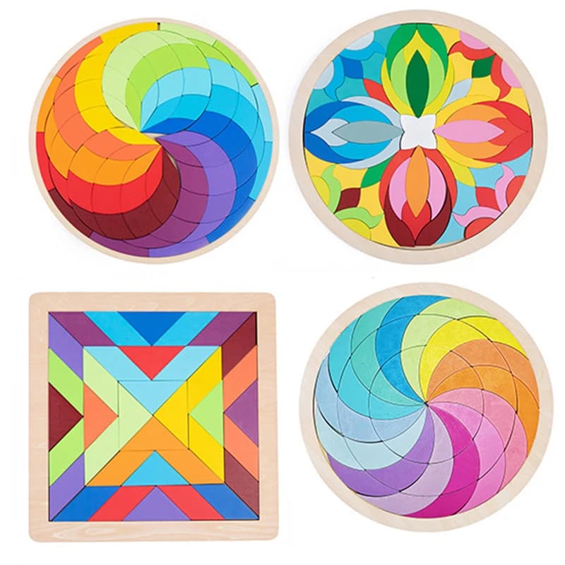 Bambini Montessori arcobaleno Puzzle in legno giocattoli arte educativo Puzzle geometrico immaginazione formazione Mandala blocchi giocattoli giochi per il cervello