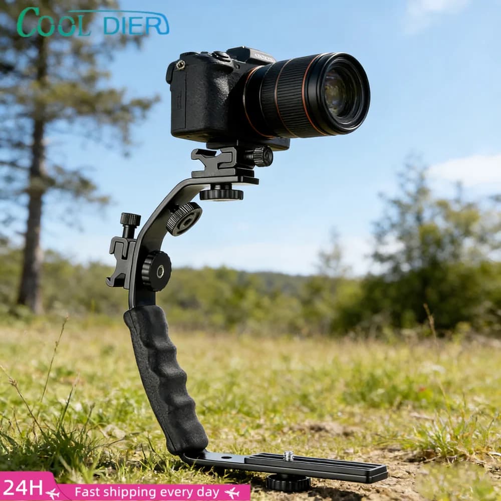 Impugnatura imbottita resistente per fotocamera DSLR, supporto a L per video, doppio attacco flash cold shoe, vite da 1/4 di pollice per treppiede