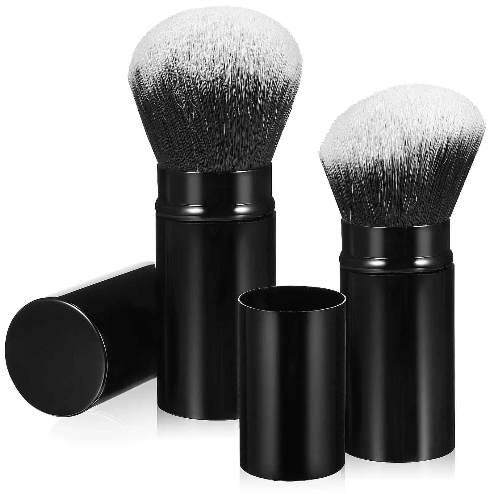 Set di 2 Pennelli da Trucco Retrattili da Viaggio, Pennello per Fondotinta e Blush, Setole Morbide, Manico in Alluminio, Tappi Protettivi, Bellezza Portatile
