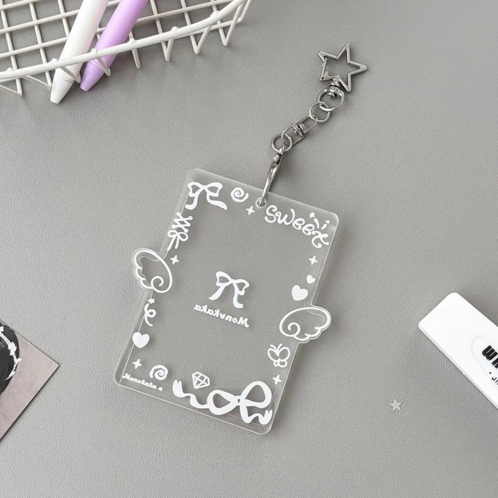 Acrylic 3-inch Photocard Holder with Angel Wings with Keychain ID Badge Holder Graffiti Style Card Sleeve School Supplies