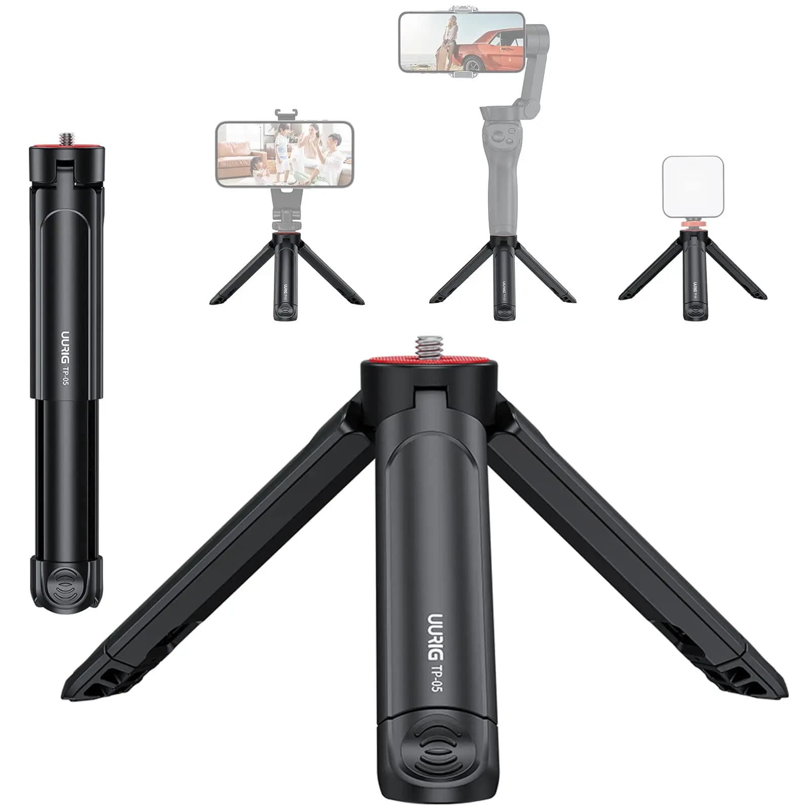 UURIG TP05 Mini Tripod for Extensible Camera Selfie Stick Portable Grip Handle Grip Tripod for table webcam with 1/4" screw for DSLR camera