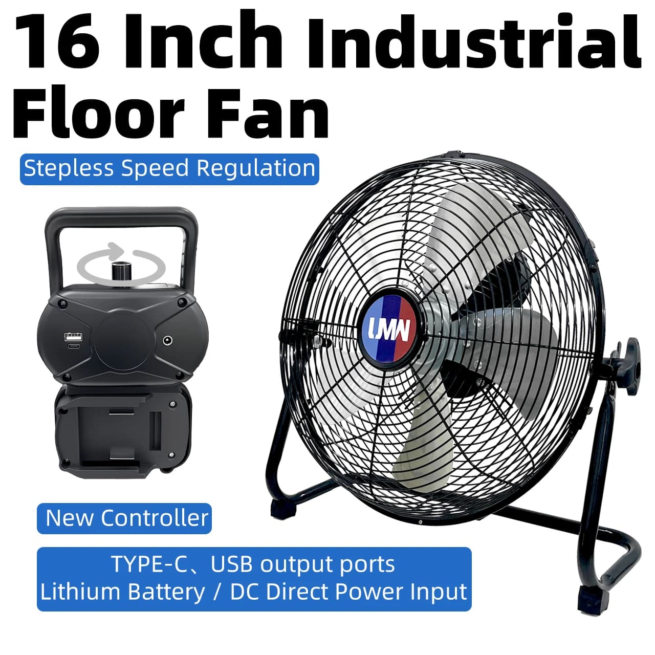 16 Inch Industrial Floor Fan Portable Degree Manual Pivoting Regulation HighVelocity Heavy Duty Metal Industrial Floor Fan