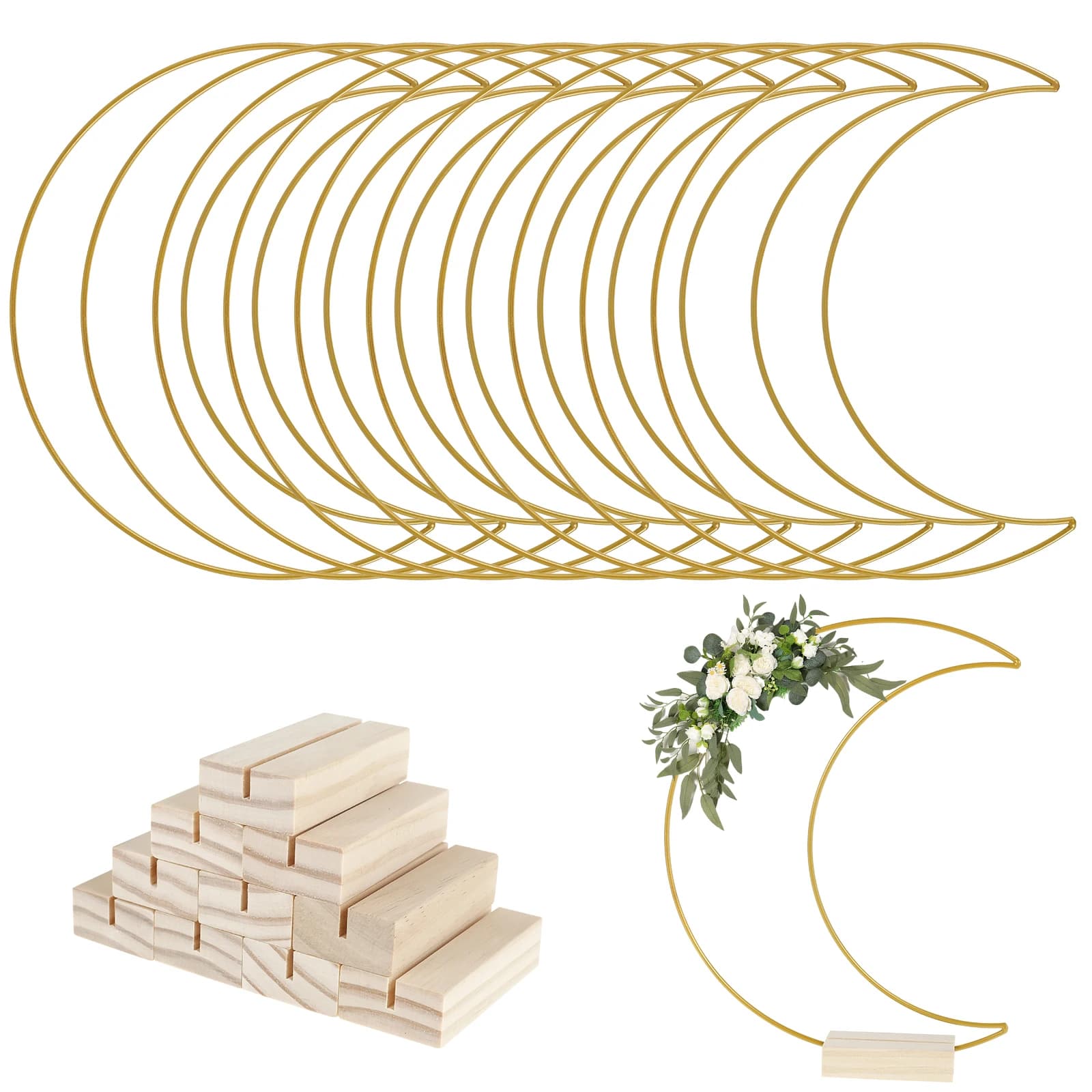10pcs Metal Floral Hoop 25cm Moon Shape Flower Centerpiece Metal Hoop Ramadan Decor Flower Hoop for Wedding Dream Catcher