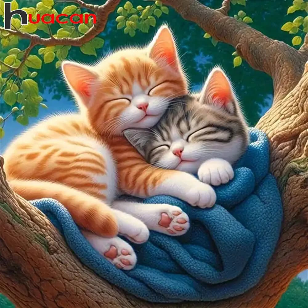 Huacan Cat Diamond Mosaic Tree Diamond Painting Cartoon Full Drill Embroidery Animal Wall Decoration Holiday Gifts