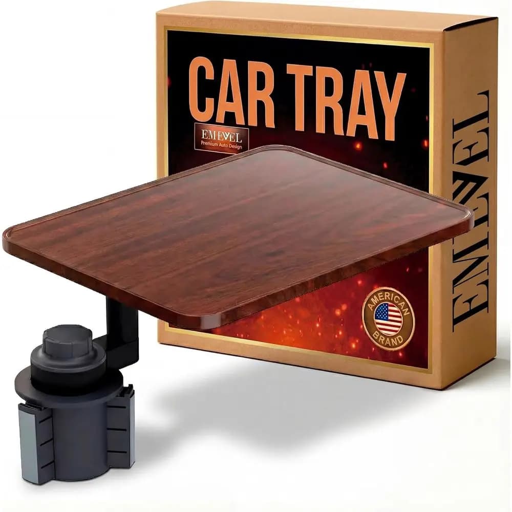 360 ° Vassoio Girevole in Legno per Auto - Supporto Portatile per Laptop, Portabicchieri e Superficie per Lavoro/Cena per Veicoli e Camper