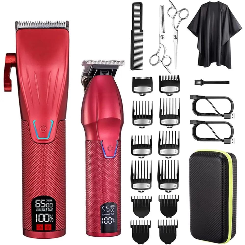Kit regolabarba elettrico ricaricabile con lame a T e display LED, perfetto per la cura della barba maschile (Rosso)