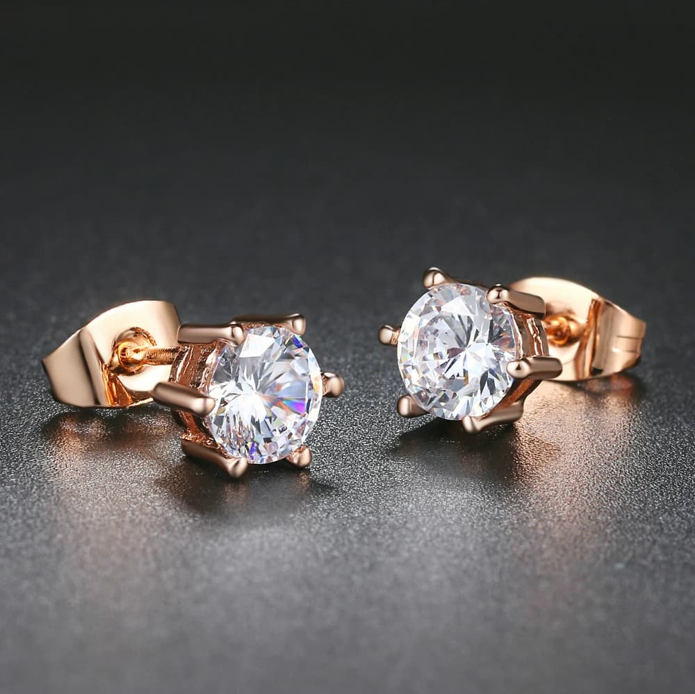 Orecchini classici da donna a 6 artigli - Oro rosa 5 mm 0,5 ct CZ rotondo, comodi, quotidiano/data/matrimonio/anniversario/regalo ZYE036