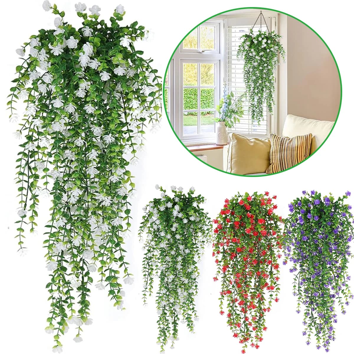 3 pieces of artificial eucalyptus vineyard to hang – fake green for wedding arch, patio and home decorations, realistic indoor and outdoor plants