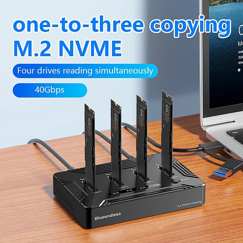 Blueendless Docking station SSD M.2 NVME a 4 vie con clone offline USB4 40Gbps M2 Nvme PCIE SSD custodia per disco rigido esterno