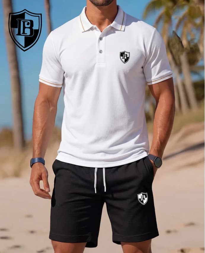 Completo Estivo da Uomo 2 Pezzi: Polo Casual e Pantaloncini con Stampa Logo Api