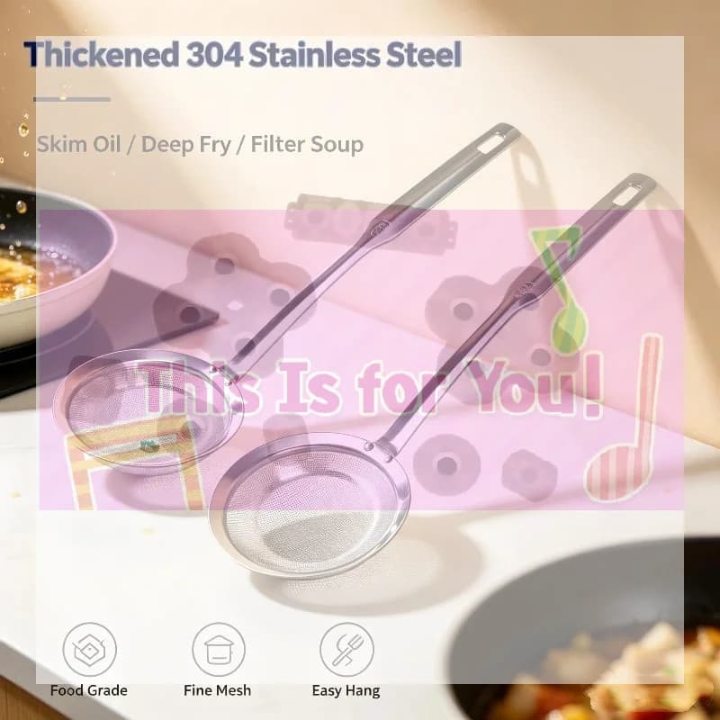 【MA】304 Stainless Steel Fat Skimmer Spoon Fine Mesh Grease Foam Removing Oil Dregs Fishing Percolator Fried Food Net Strainer