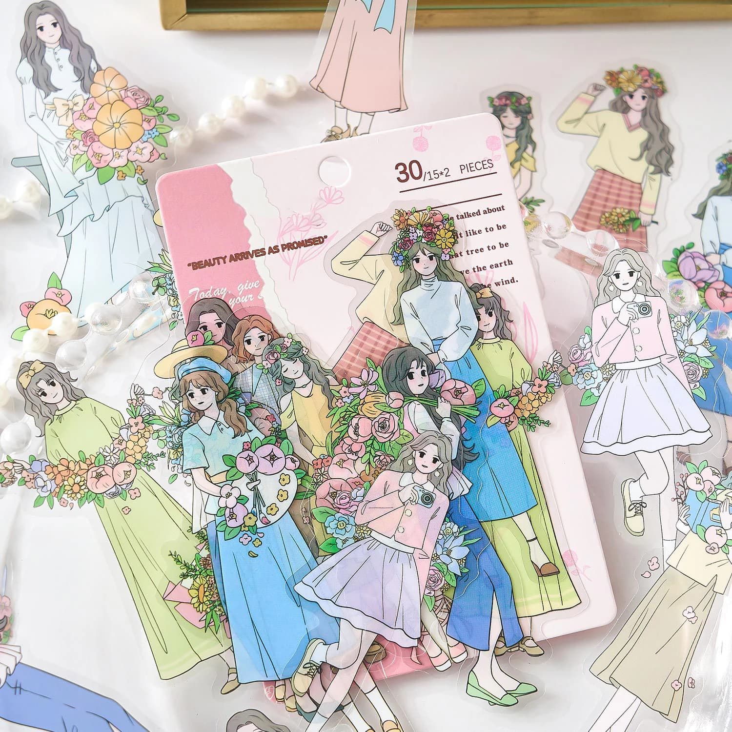 30pcs/pack PET Stickers Flowers Materials DIY Scrapbooking Decor Junk Journal Collage Stationery Aesth Sticker