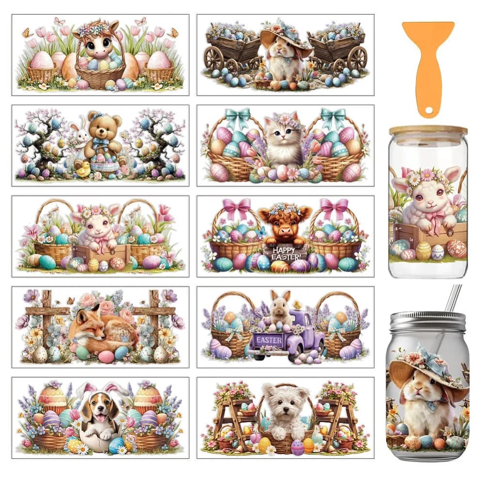 10 Pezzi 10 Stili Carta Termotrasferibile in PVC per Sublimazione UV su Tazze e Animali 240x110mm 1pz/stile