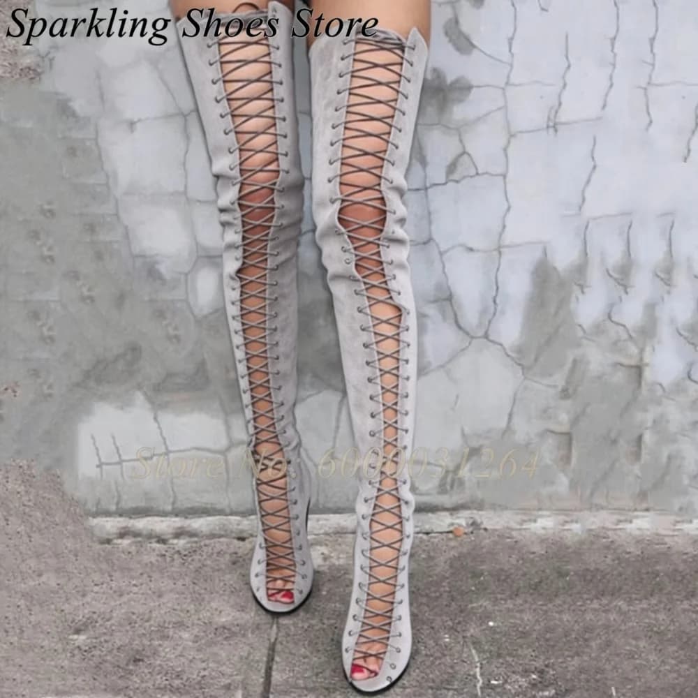 Sandali Gladiator con Cinturino Incrociato Estivi, Stivali Sopra il Ginocchio, Open Toe, Sexy, con Tacco a Spillo, Scarpe da Donna di Lusso Moderne 2026