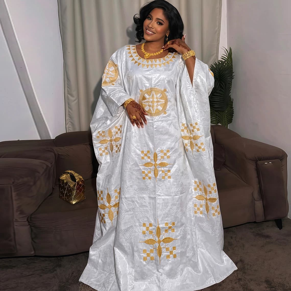 White And Gold African Women Bazin Riche Boubou Dress Original Nigeria Basin Rich Wedding Party Dashiki Gown Shining Robe