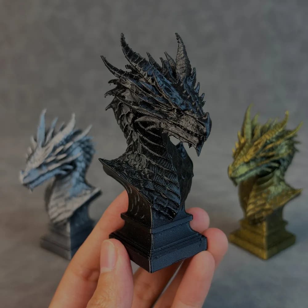 1-Piece Dragon Head Sculpture in Black and Gray, 3D Printed Creative Dragon Head Ornament, Home Desktop Decoration, Living Room, Bar, Entryway Decoration, Crafts, Top Gift Choice
