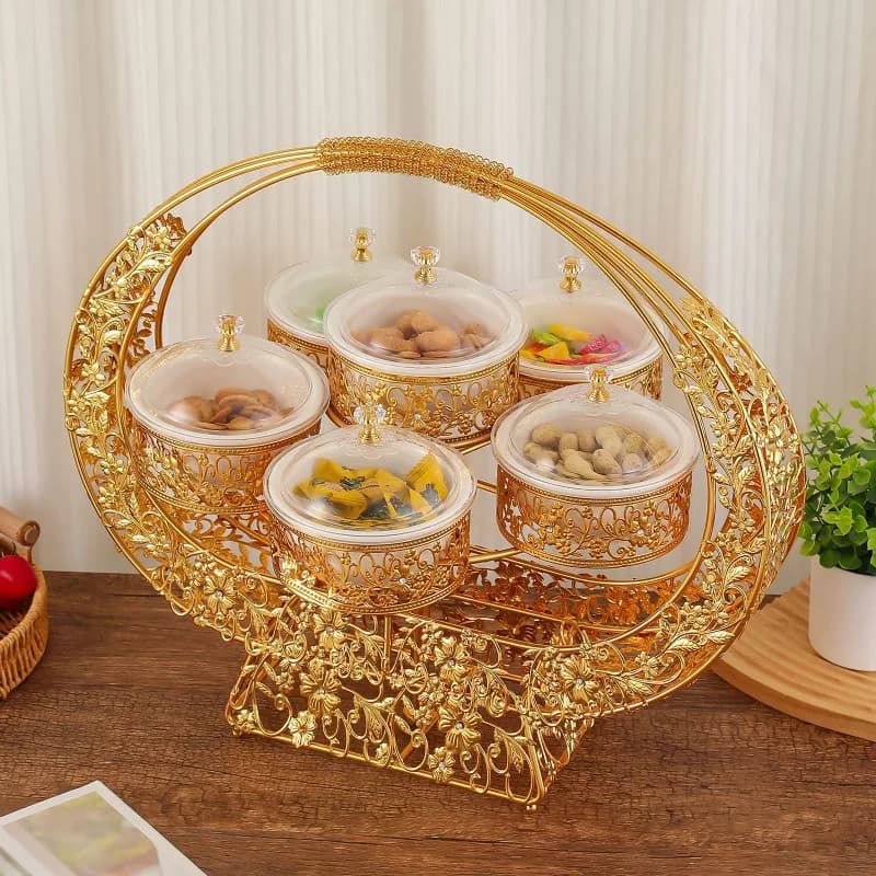 Piatto per frutta secca con coperchio, stile europeo di lusso leggero, a sei scomparti, scatola per dolci per il Festival di Primavera, piatto per dim sum e snack.