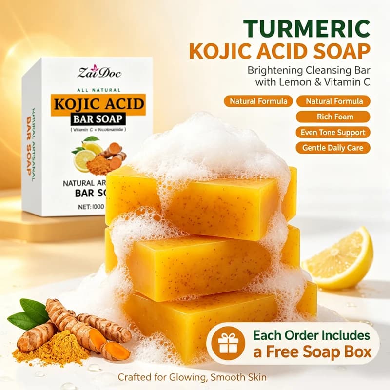 ZaiDoc 2/4/8/15/30pcs Kojic Acid Lemon Turmeric Bar Soap 100g Each with Soap Box Natural Brightening Face Body Cleanser Exfoliating Skin Care for All Skin Types Even Tone Daily Soap