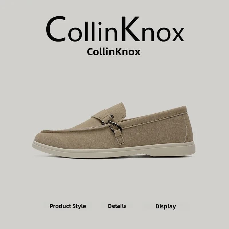 CollinKnox2025 Nuovi Mocassini Estivi da Uomo, Scarpe Casual Stile Old Money con Tacco Piatto, Punta Rotonda, Suola in Gomma, Velluto