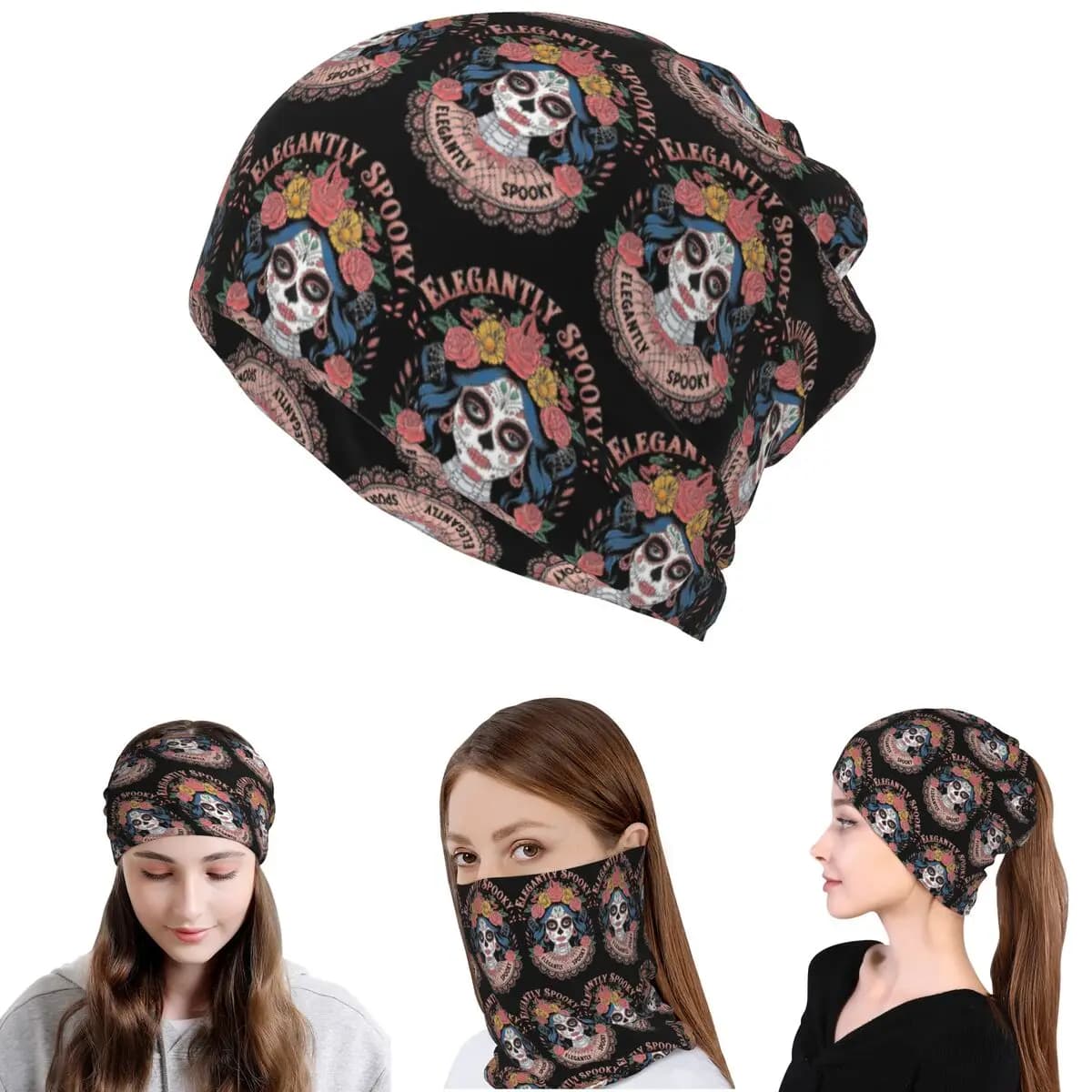 Bandana messicana Catrina per il Giorno dei Morti, con teschio di zucchero, copricollo, maschera, sciarpa, cappello, berretto, unisex, per adulti, traspirante