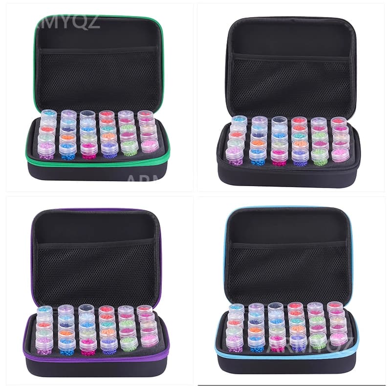 Set di Strumenti per Diamond Painting con Borsa Portaoggetti Viola, Blu e Nera, Valigetta Portatile e 30 Contenitori per Diamond Painting