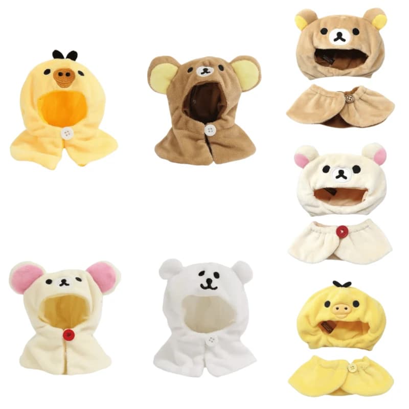 Kawai Orso Rilakkuma autospelante Vestiti per bambola in cotone da 10 cm Set di copricapi con mantello carino Accessorio per bambola Mantello variabile
