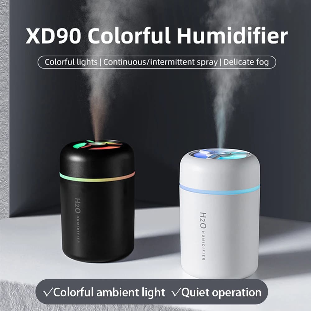 Umidificatore colorato portatile XD90/USB Mini umidificatore d'aria con luce notturna a LED, nebbia ultrasonica silenziosa, uso per auto/casa