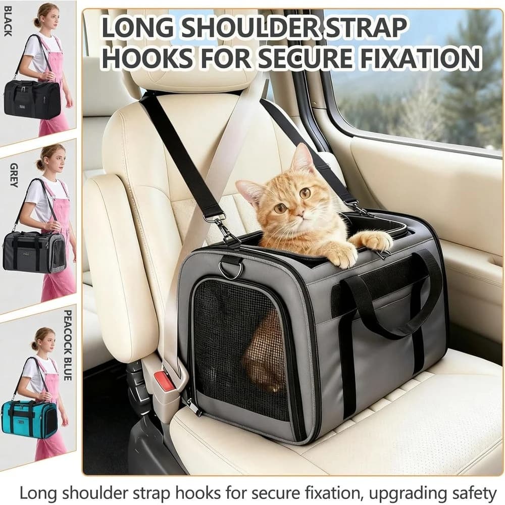 Trasportino da viaggio per gatti - Borsa pieghevole per cani, Trasportino per gatti con lato morbido fino a 20 libbre, Trasportino per animali con lato morbido a prova di fuga con 4 Ve