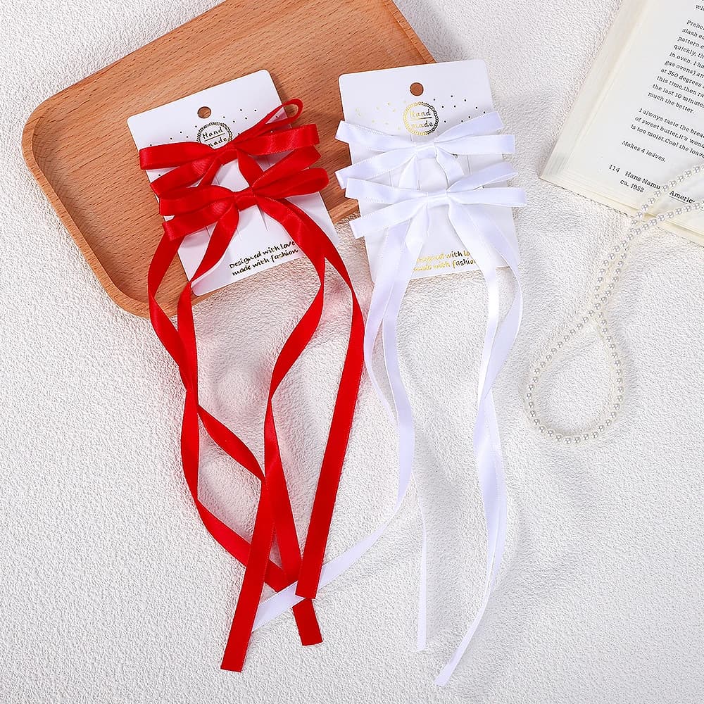 2 pezzi/set fermagli per capelli con fiocco lungo a nastro copricapo per ragazze da donna fiocco bianco nero clip superiore accessori per capelli forcina femminile per bambini