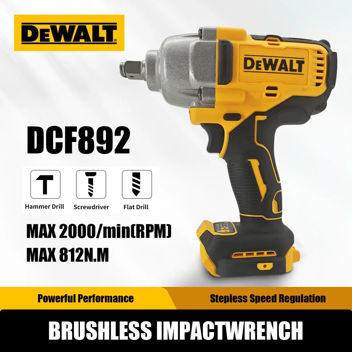 Dewalt DCF892 Avvitatore a Impulsi Senza Fili Brushless ad Alta Coppia 2000RPM Utensile Elettrico 812N.m Potente Chiave Dinamometrica Portatile